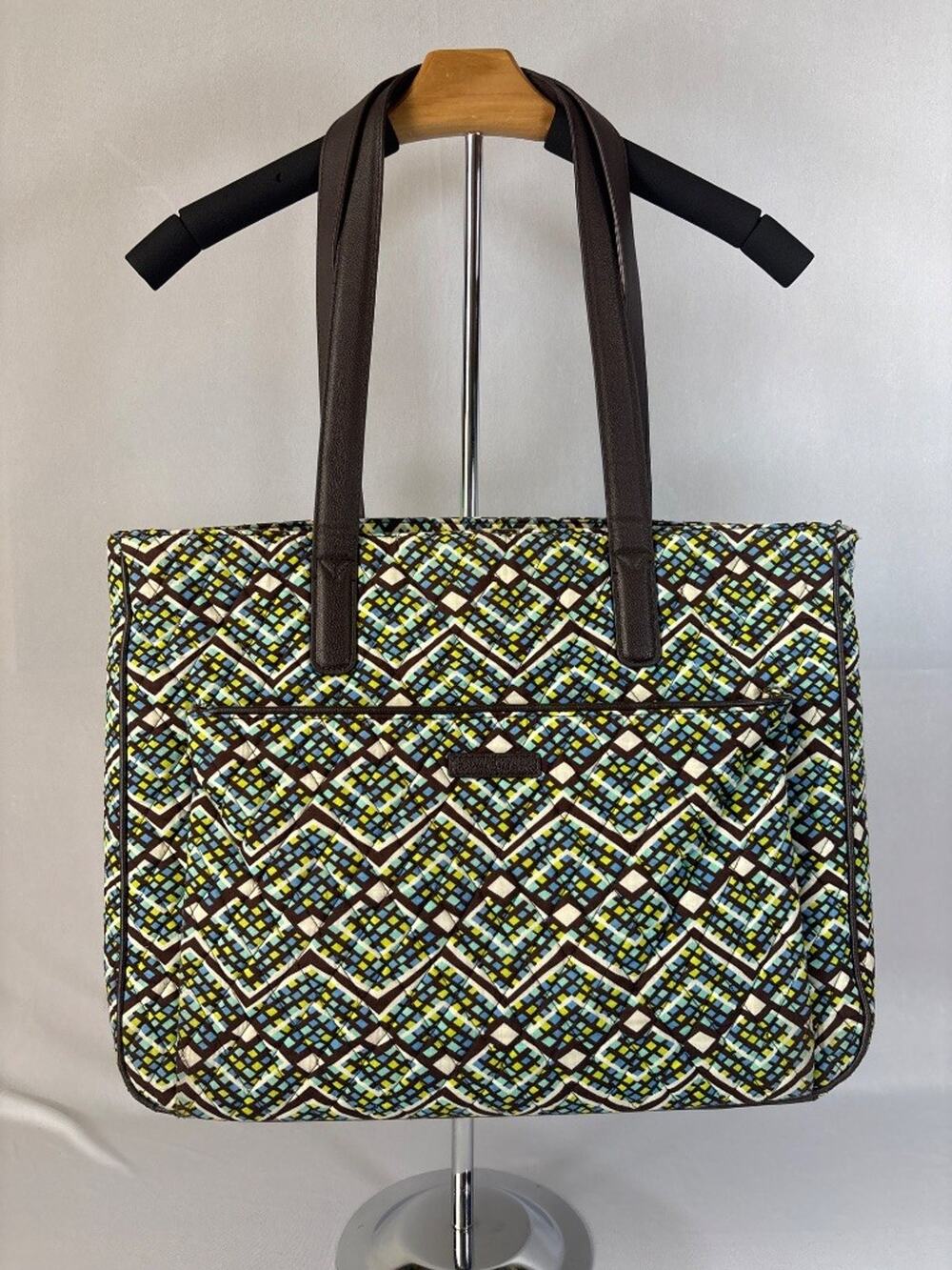 Vera Bradley Messenger Bag Quilted Geometric Blue Green Brown Mosaic‎ Pattern